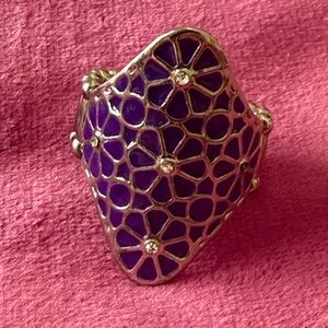 Purple Floral Enamel Statement Ring - Women Jewelry